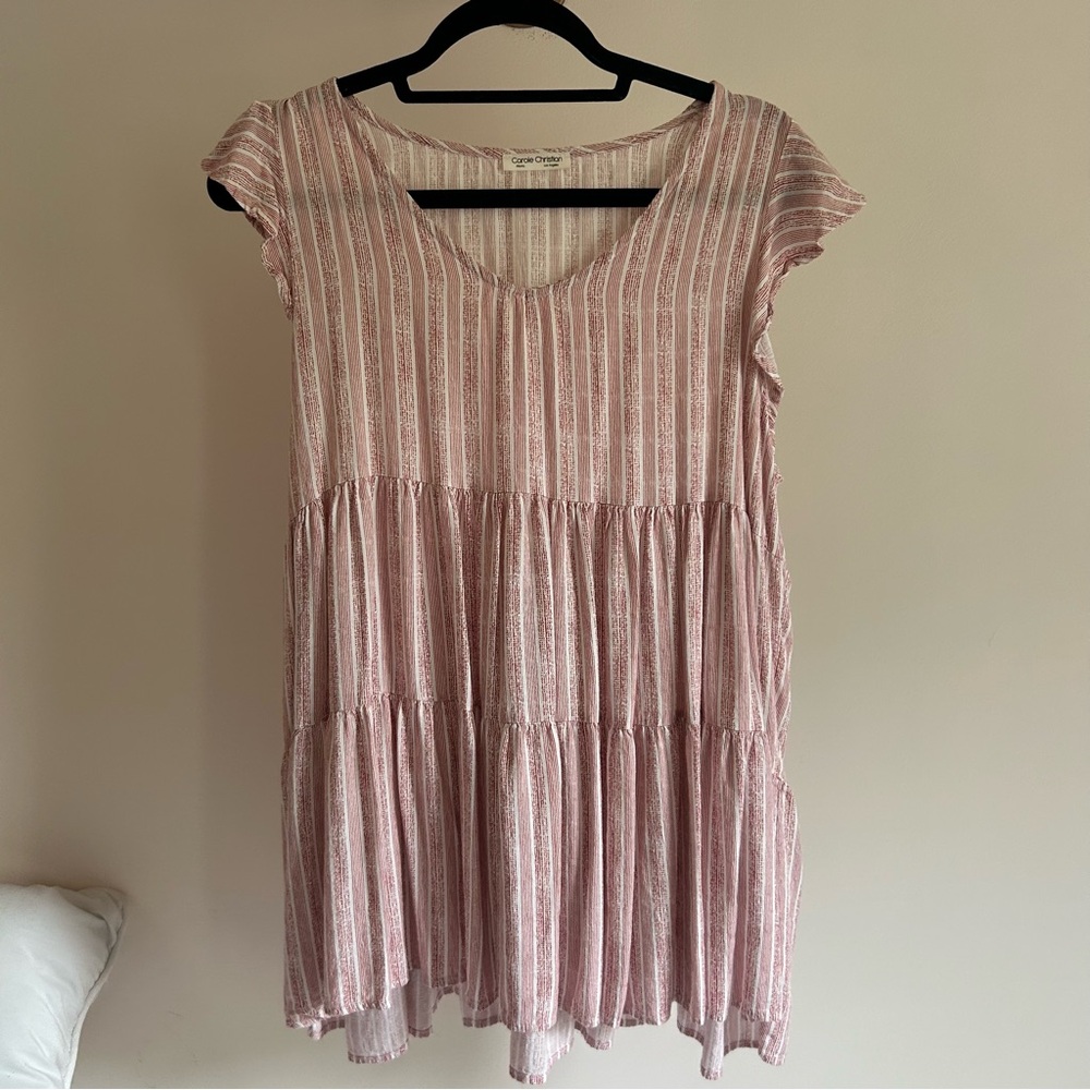 Carole Christian Red And White Striped Dress Small